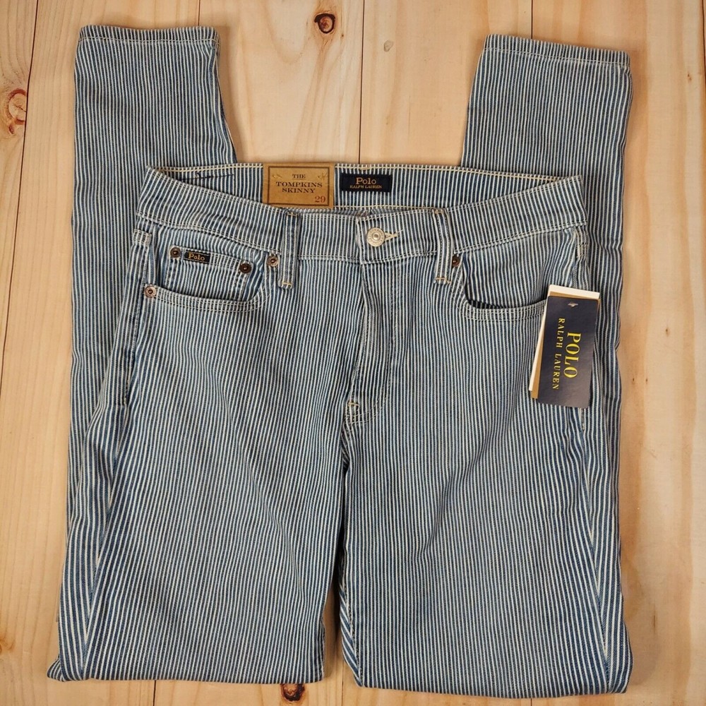 Polo Ralph Lauren Womens Blue White Stripe Flat Front The Tompkins Skinny Jeans